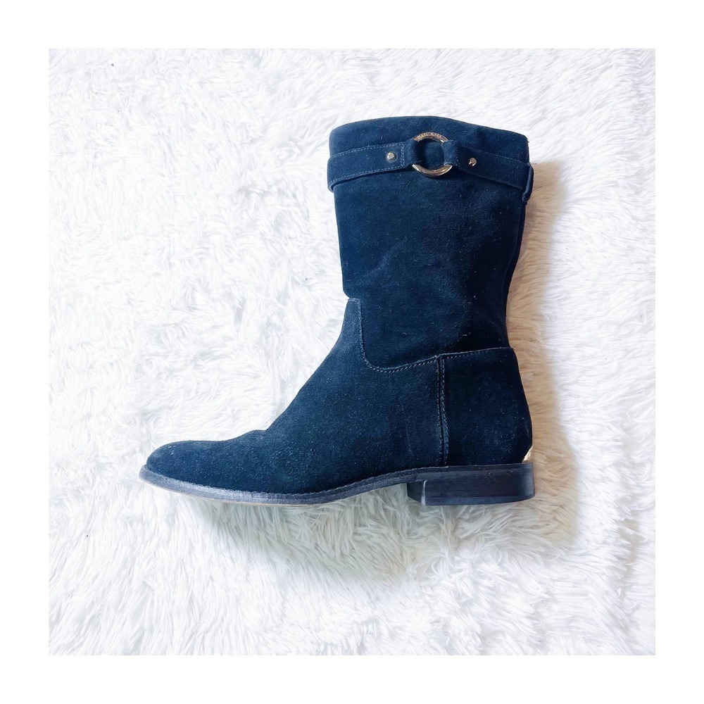 Michael Kors Suede Black Bootie Gold Accents SZ8